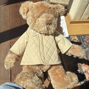 Plush Burberry Teddy Bear with Quilted Jacket